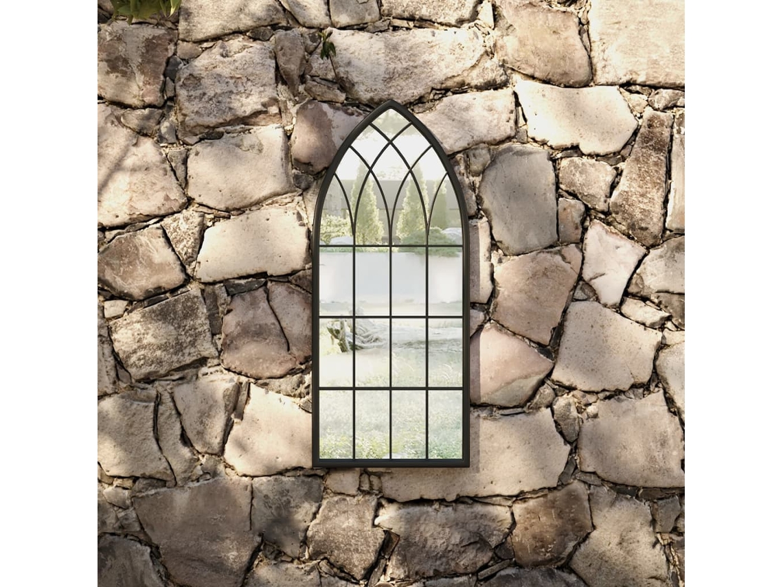 Espejo de jardín para exteriores, hierro, 70x30 cm, negro, HARLANV1