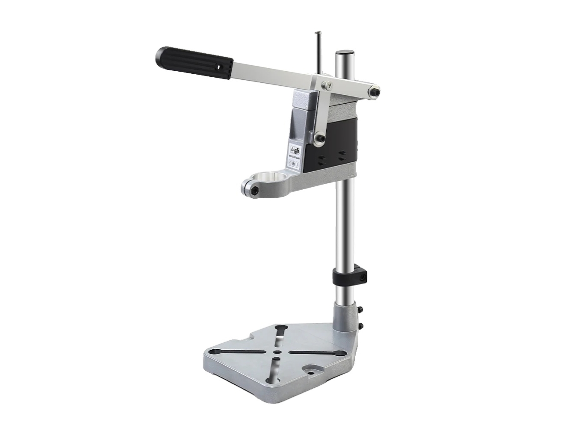Soporte de perforación, construcción de acero, 400 mm de longitud, 42 mm de diámetro máximo de perforación, peso 1,5 kg, compatible con varios taladros.
