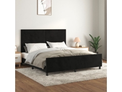 Estructura De Cama Con Cabecero De Terciopelo Negro 180x200 Cm