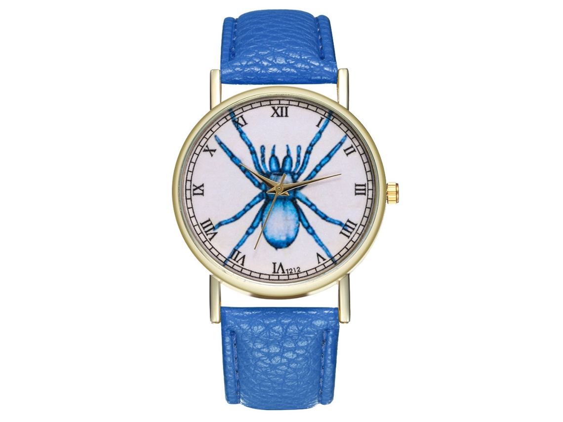 Reloj De Pulsera Unisex Informal Con Estampado De Insectos, Fashionado Quartz, Azul Real.