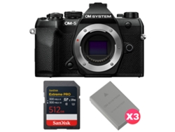 Om System Om-5 Mark Ii Negro + 1 Sandisk 512gb Extreme Pro Uhs-ii Sdxc + 3 Om System Bls-50 + Ebook “20 Consejos Para Fotos Que Impactan”
