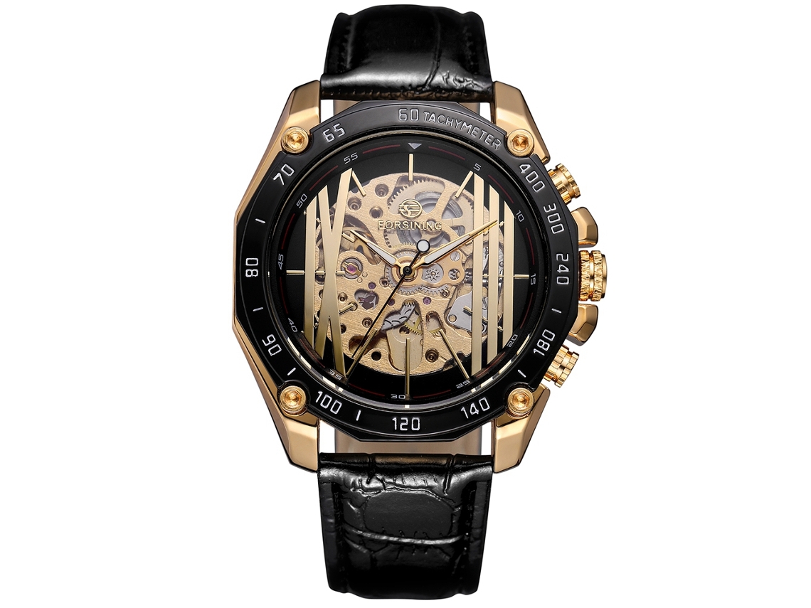 Reloj Mecánico Para Hombre Forsining, Resistente Al Agua Hasta 30 M, Con Esfera Calada (oro Negro).