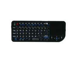 Mini teclado inalámbrico 2.4G con retroiluminación, panel táctil y batería recargable integrada.