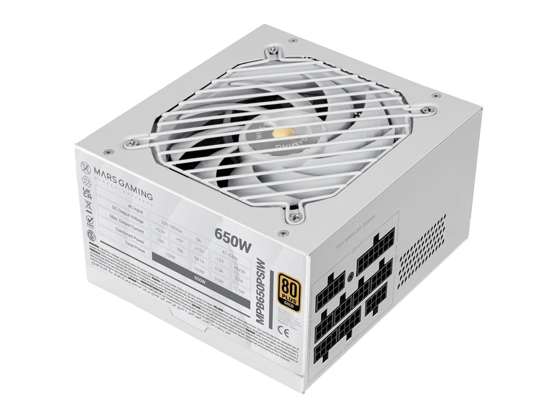 Fuente Alimentación Mars Gaming Mpb650psi 650w Full Modular 80 Plus Gold Atx 3.1 Pcie 5.1 Blanco
