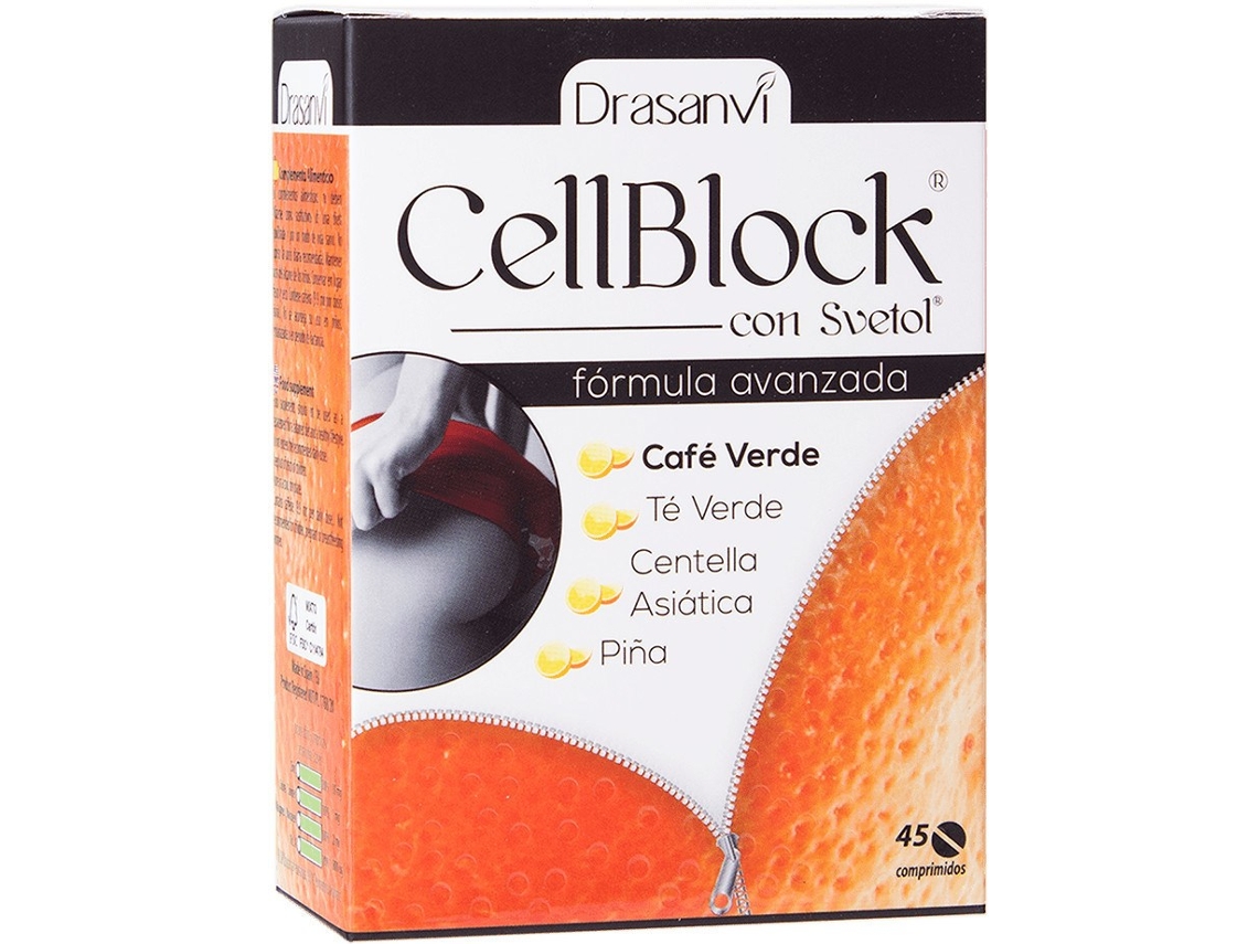 Complemento Alimentar DRASANVI Cell Block 45 Comprimidos-Anticelulítico (Café, Piña, Té Verde - 45 Comprimidos)