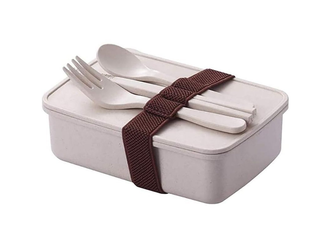 2026da-caja De Lonchera Portátil De Fibra De Bambú Para Estudiantes Con Cierre Hermético Capa Sola Color Beige