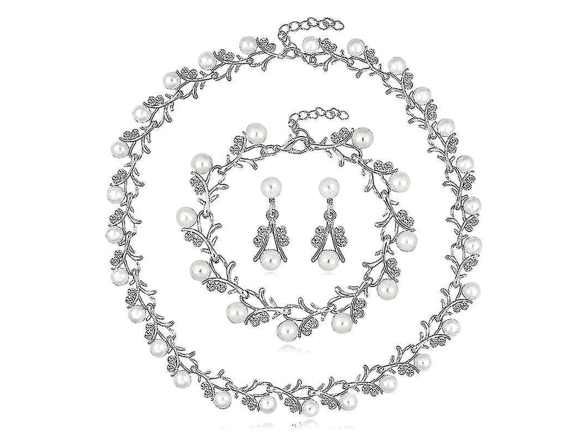 Fasst-juego De Joyería De Perlas Con Collar, Aretes Y Pulsera De Aleación Galvanizada Para Mujeres Fiestas Y Bodas