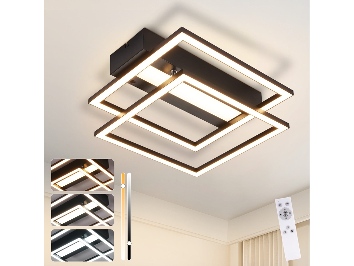 Lámpara de techo LED Nettlife para salón, 2 marcos, negra, moderna, regulable, cuadrada, para pasillo