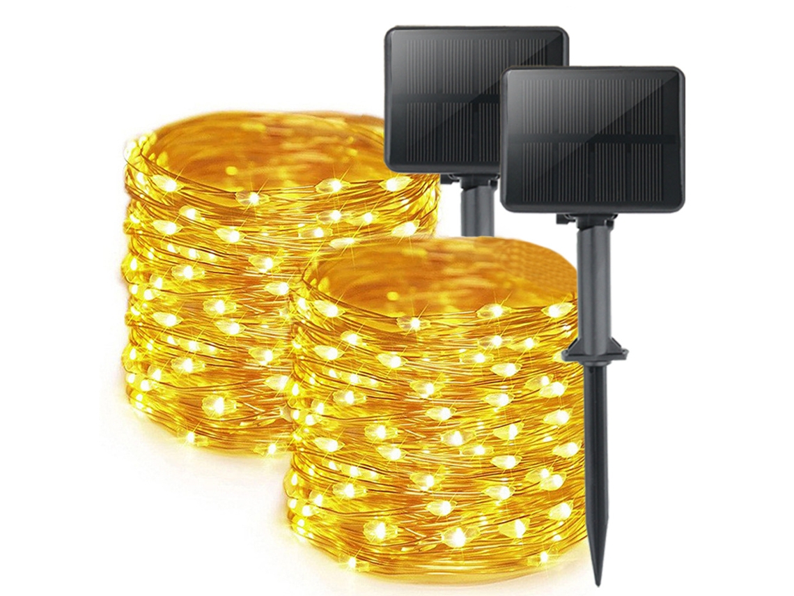 Guirnalda de luces LED solares de alambre de cobre para decoración de fiestas al aire libre, 10 m, 100 luces blancas, 1 unidad Chennnls