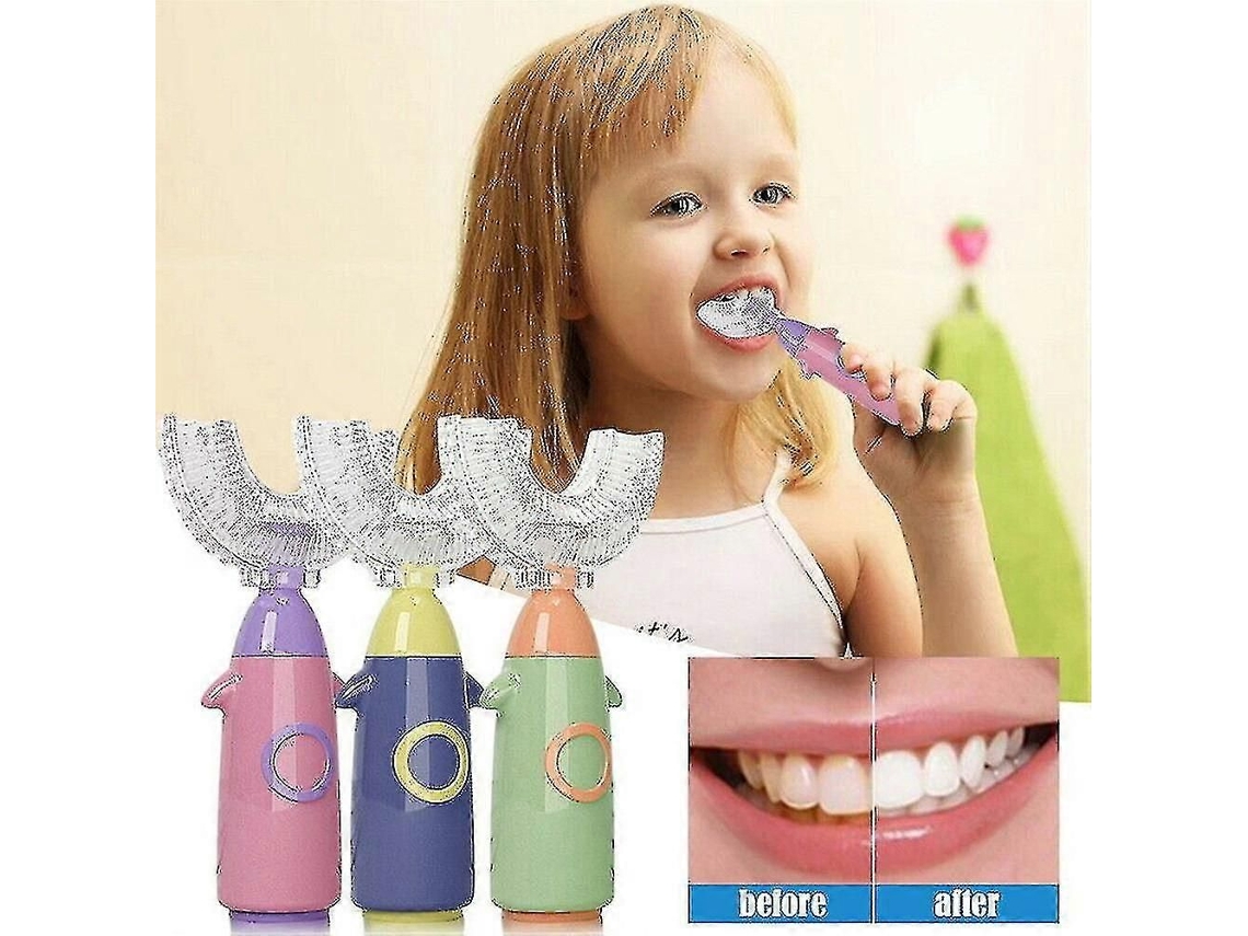 Cepillo de dientes infantil GOKOCO en forma de U, de silicona para niños, limpieza completa de 360 ​​grados, cuidado bucal para bebés.