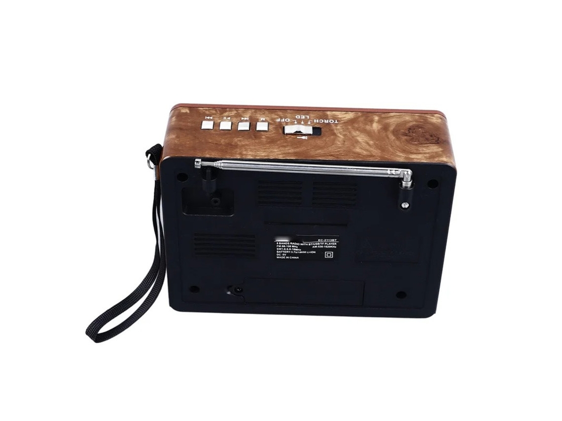 Radio portátil retro AM FM SW con linterna, reloj, altavoz Bluetooth, reproductor de MP3 USB, tarjeta TF, batería recargable y radio Yizhood