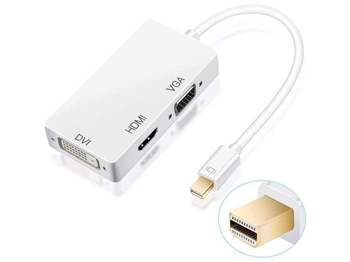 Cabo Adaptador Mini Displayport 3-em-1 E Thunderbolt, Para Hdmi / Dvi / Vga Hdmi1211-y12 Branco*