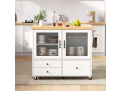 Isla de cocina móvil con ruedas y mesa de comedor extensible, carrito de cocina con portavasos y espacio de almacenamiento Zkaka
