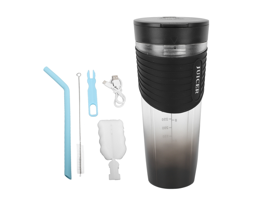 Licuadora Portátil Recargable Por Usb E Impermeable De 460 Ml, Mini Licuadora De Frutas Negra