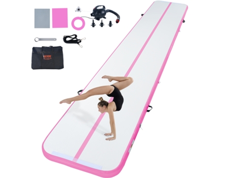 VEVOR 598cm Inflable Entrenamiento Gimnasia Gimnasia Estera Bomba Rosa