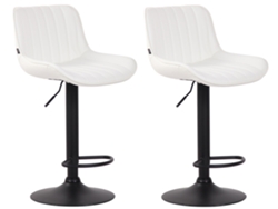 Juego de 2 taburetes altos de bar en PVC blanco con costuras verticales y estructura metálica negra 10_0004282