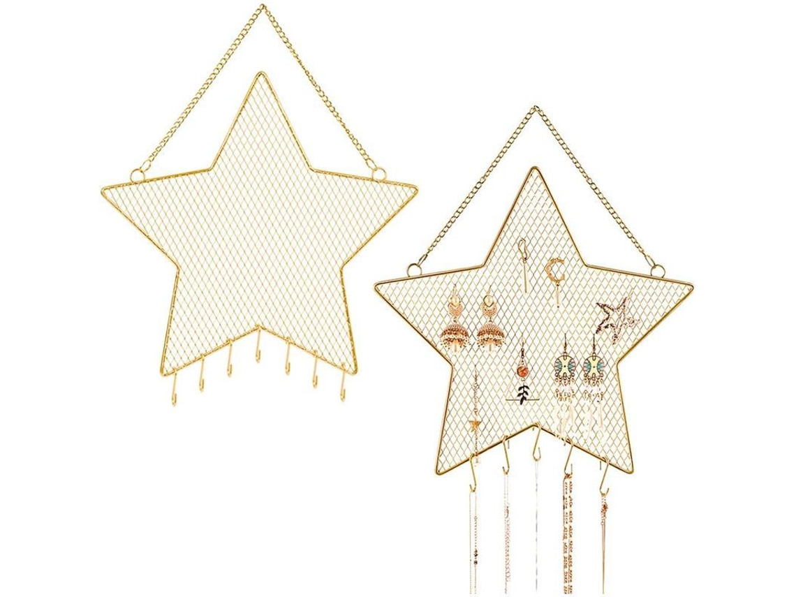 Porta Pendientes De Pared Estrella Con 10 Ganchos, Organizador De Joyería De Metal Oro Para Mujeres