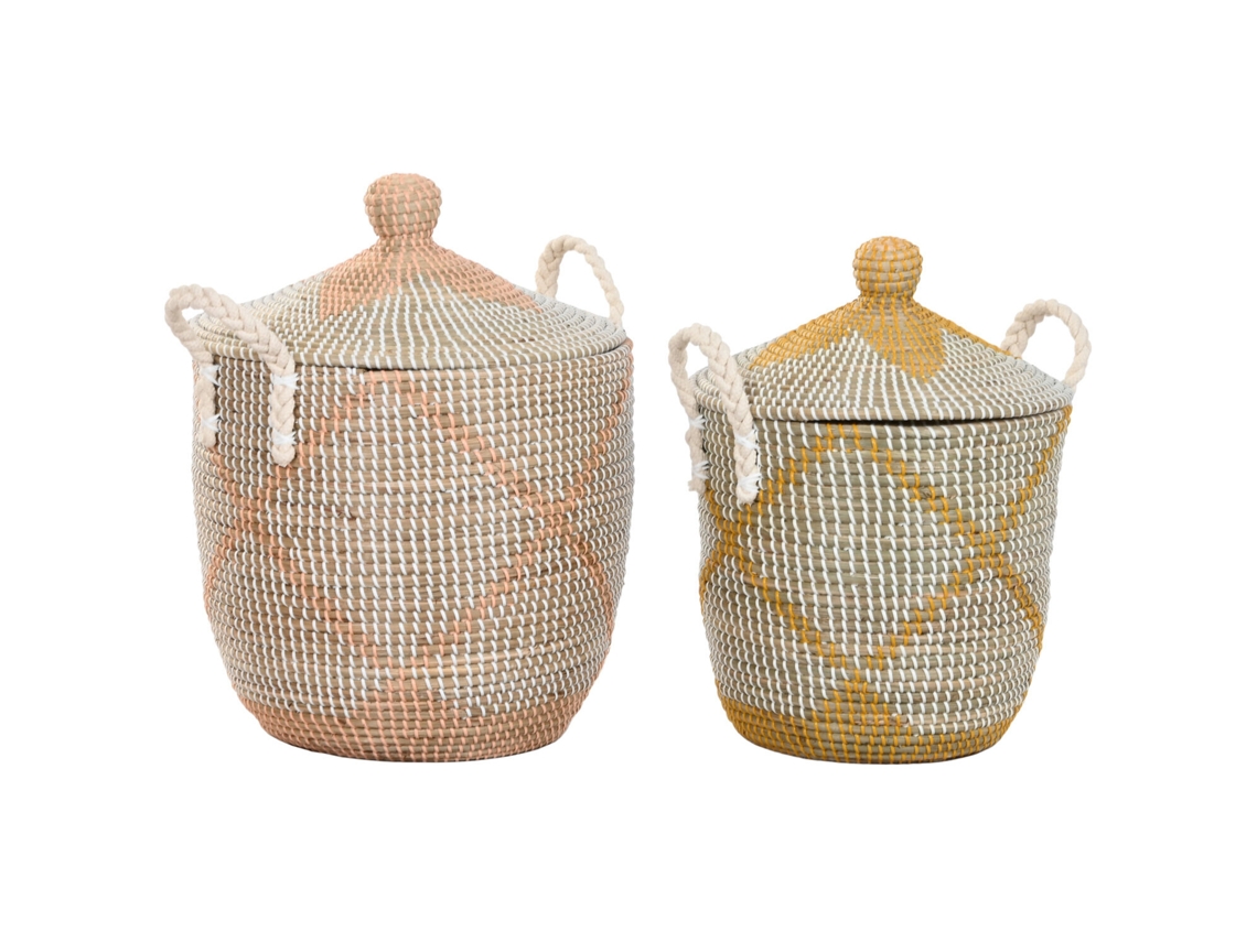 Set 2 Cesta Seagrass Algodon Coral 41x41x57cm