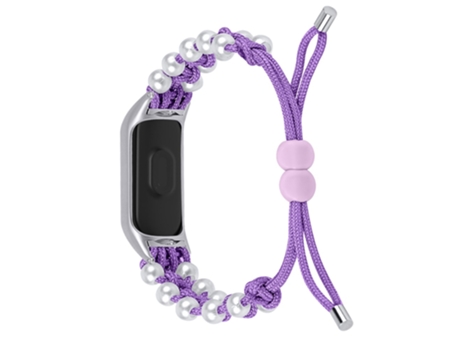 Correa de nailon decoración de perlas ajustable cuerda trenzada para Xiaomi Mi Band 5/6 - purpúreo