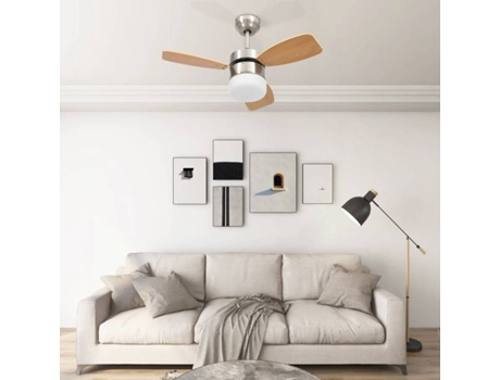 vidaXL Ventilador de techo lámpara mando distancia marrón claro 76 cm