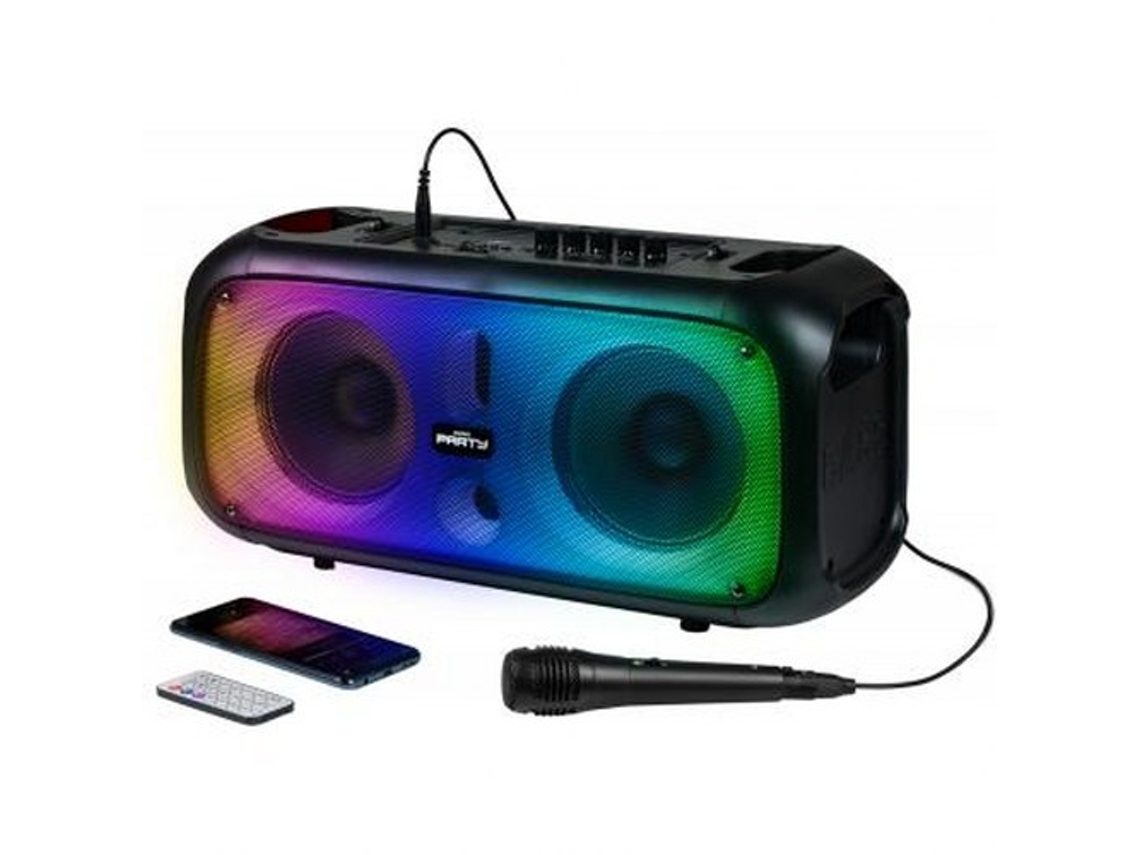 PARTY Altavoz Bluetooth de efectos luminosos de 200 W con micrófono con cable y mando a distancia Negro