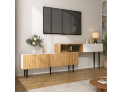 Mueble Tv Modular 2 Piezas - Diseño Ajustable, Patas Metálicas Negras, Madera Y Blanco Mate