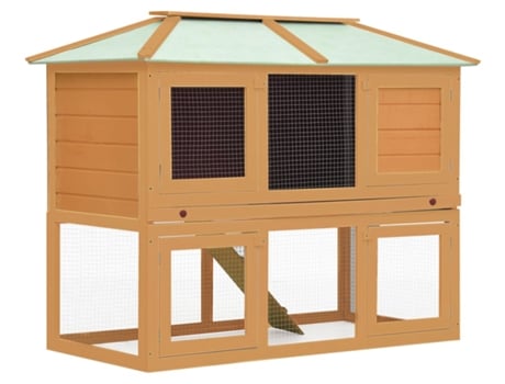 vidaXL Conejera jaula de animales con doble piso de madera