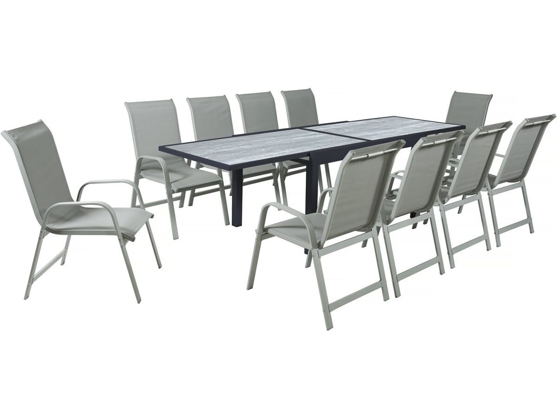 Mesa y sillas de jardín Lagos - 10 plazas - Aluminio - 140/280x90x76 cm - Gris claro