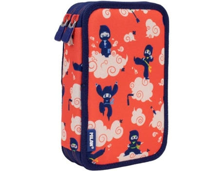 Plumier Doble Milan Ninjutsu Rojo (19,5 x 13 x 5 cm)