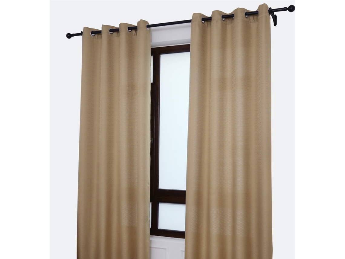 Cortina de lino con estampado de cruces 140 x 260 cm Marrón claro - Individual