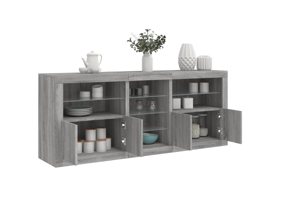 Aparador Con Luces Led Gris Sonoma 181,5x37x67 Cm