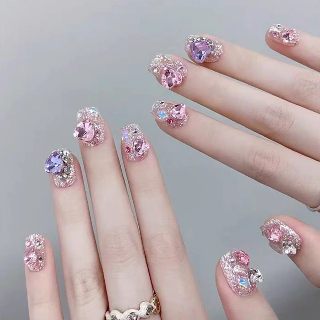 (sp-76-m) 10 Parches De Uñas Postizas Rectangulares Cortos Hechos A Mano - Arte De Uñas De Presión