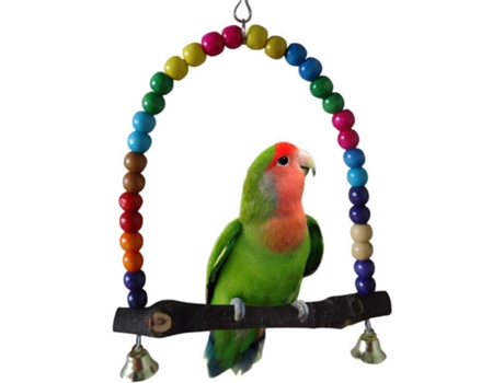 Juguete de pájaro de madera, columpio de loro incluye campanas cuentas de madera, columpio elegante columpio colgante colorido periquito