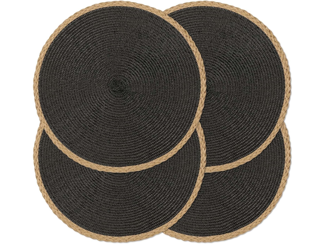 Juego de 4 manteles individuales redondos negros de 38 cm de diámetro, manuales y antideslizantes, Dureforward