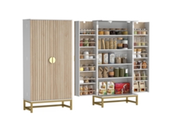 Mueble De Cocina Con 12 Estantes Y Puertas, Estantes Ajustables, 58x29x119,5 Cm, Blanco.