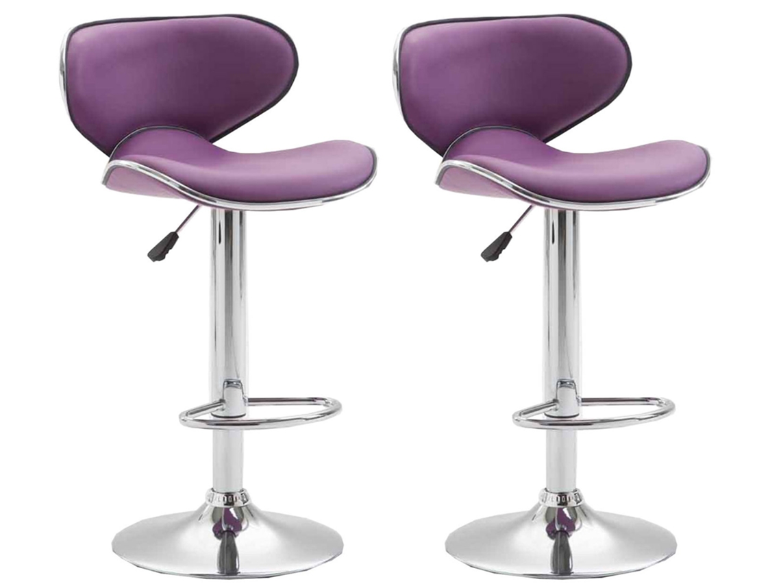 Juego de 2 taburetes de bar Las Vegas en símil piel CLP violeta/cromo