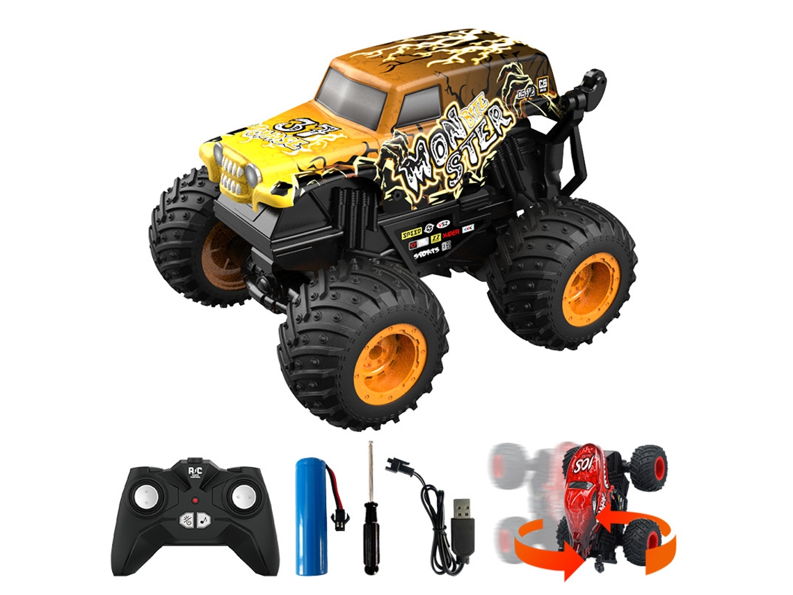 (amarillo) Coche de Control Remoto en Forma de Dinosaurio Tiburón con Rotación de 360 Grados, Música y Luces.