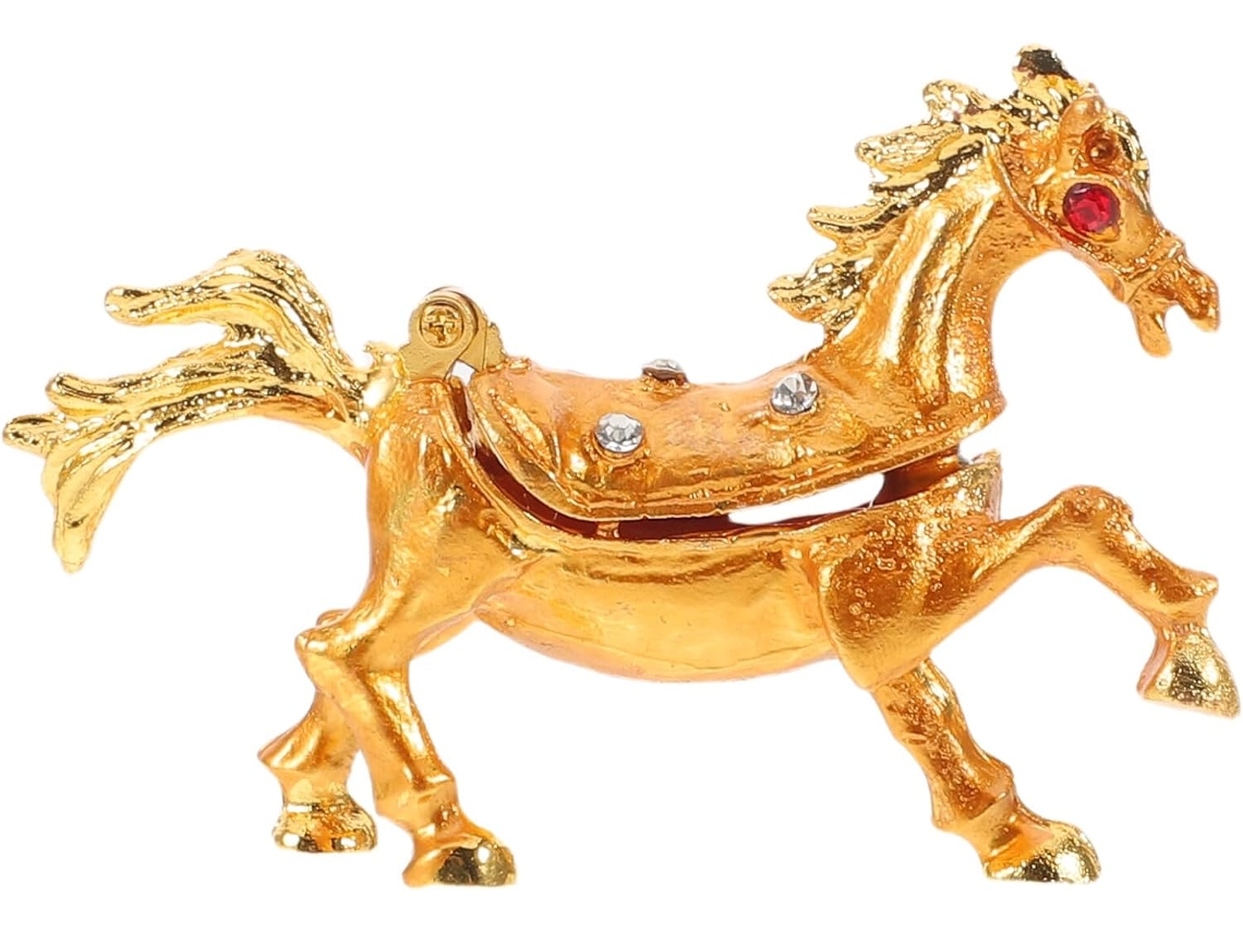 Joyero Metálico Forma Caballo Brillantes Diamantes Imitación Organizador Bisagras Anillos Collares Decoración