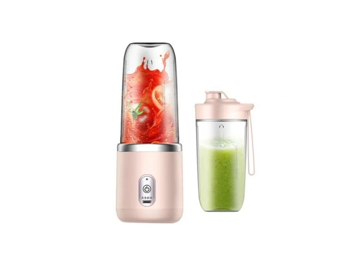 SODIAL Licuadora exprimidora 6 cuchillas con taza y tapa Licuadora portatil recargable por USB para jugos de frutas pequenos (Rosa)