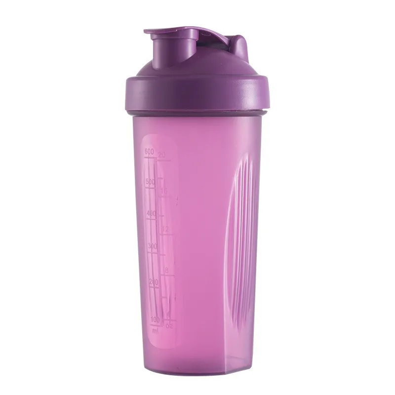Botella Portátil De Proteína En Polvo A Prueba De Fugas (morada), 600 Ml, Con Báscula Y Vaso Mezclador.