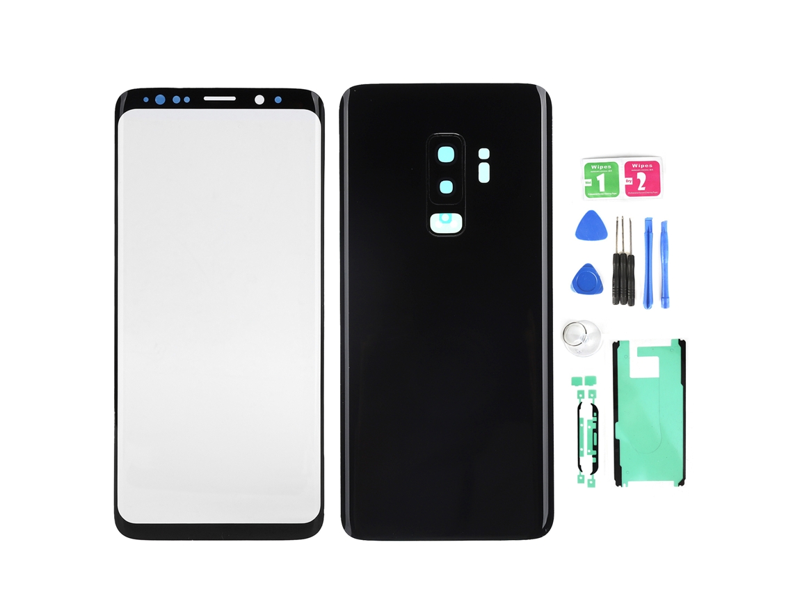 Kit Substituição Vidro Frontal E Traseiro Capa Tela Samsung S9+ G965 Preto Com Ferramentas