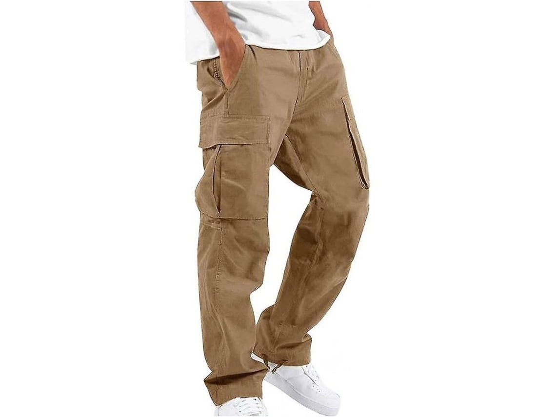 2026-12893-pantalones Hombre Casual Solido Multi Bolsillos Outdoor Deporte Verano Otoño Primavera 2xl Caqui