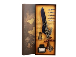 Set Pluma De Piel Y Tinta Vintage Estilo Elegante Para Escritura Suave Hogar Escuela Oficina Negro