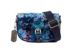 Bolso de hombro Annone para mujer. Piel auténtica con acabado arrugado y estampado floral.