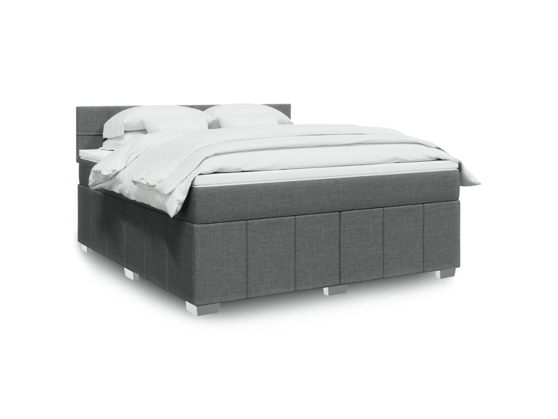 Cama Box Spring Con Colchón Tela Gris Oscuro 180x200 Cm