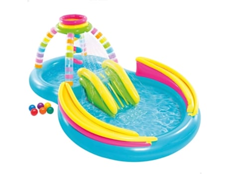 Piscina Infantil Hinchable 2 En 1 Multicolor con Tobogán, Difusor y Juego Bolas INTEX