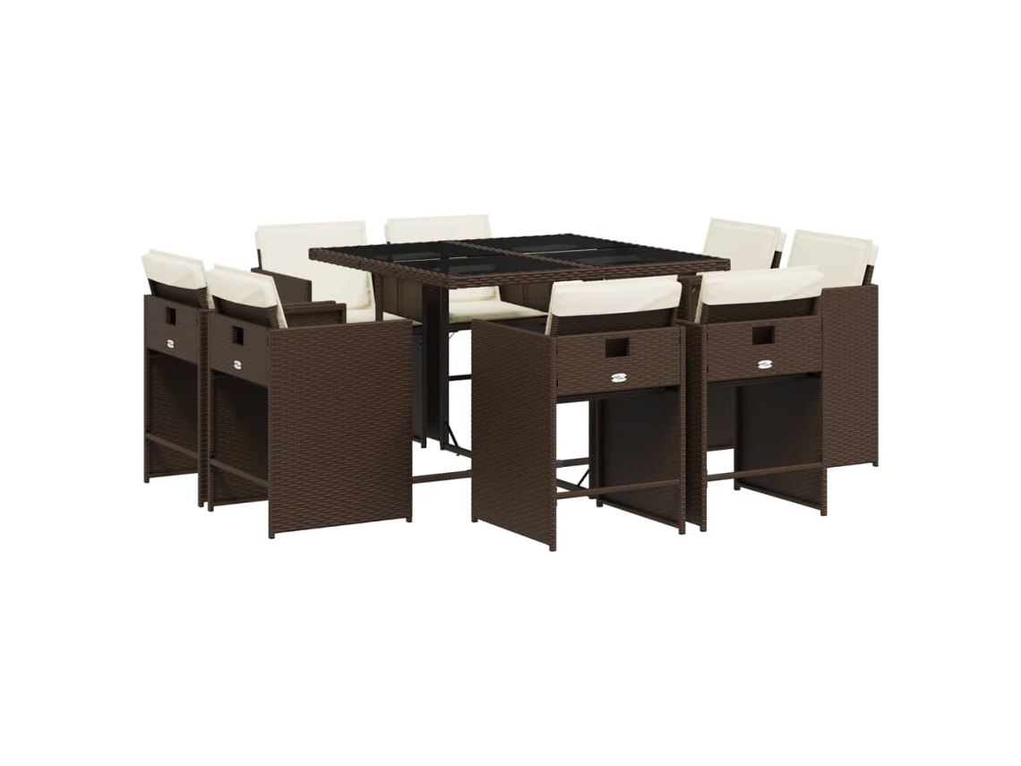 Maison Exclusive - Set Comedor Para Jardín 9 Pzas Y Cojines Ratán Sintético Marrón