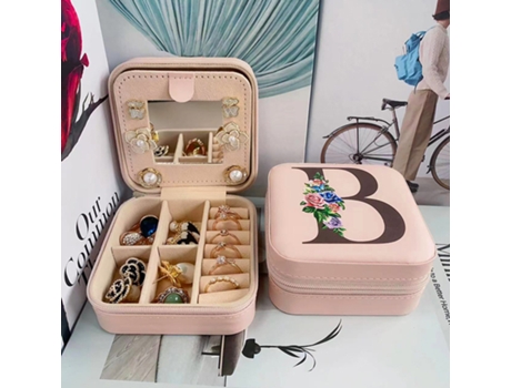 Caja de almacenamiento de joyas con espejo, joyero de madera de doble capa, caja de almacenamiento de pendientes HHZ