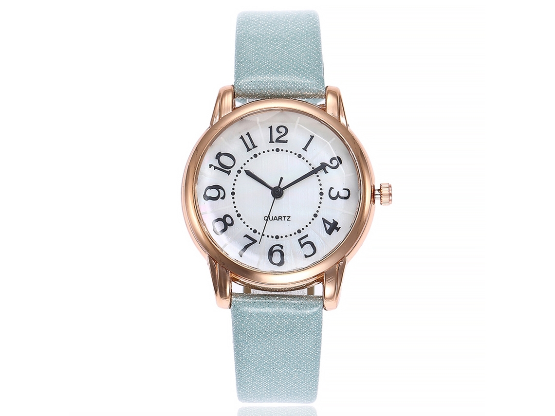 Reloj De Pulsera Vansvar Para Mujer, De Piel Sintética Con Movimiento De Cuarzo, Estilo Moderno, Azul Claro.