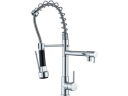 Grifo MDUG de acero inoxidable con caño doble, cabezal de ducha extensible y rotación de 360°.